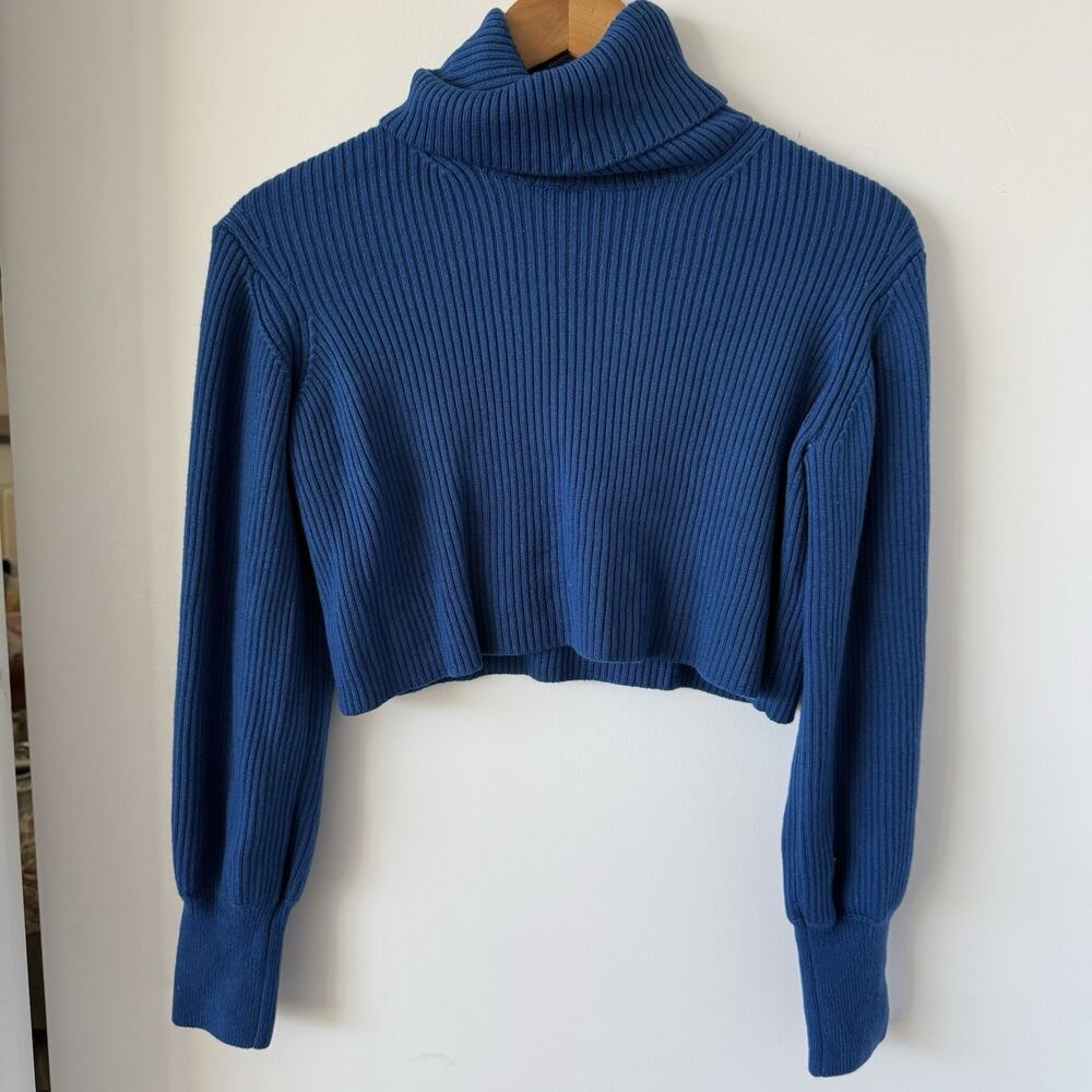 Aritzia Wilfred 100% Merino Wool Cropped Turtle Neck Sweater in Royal Blue Sz S